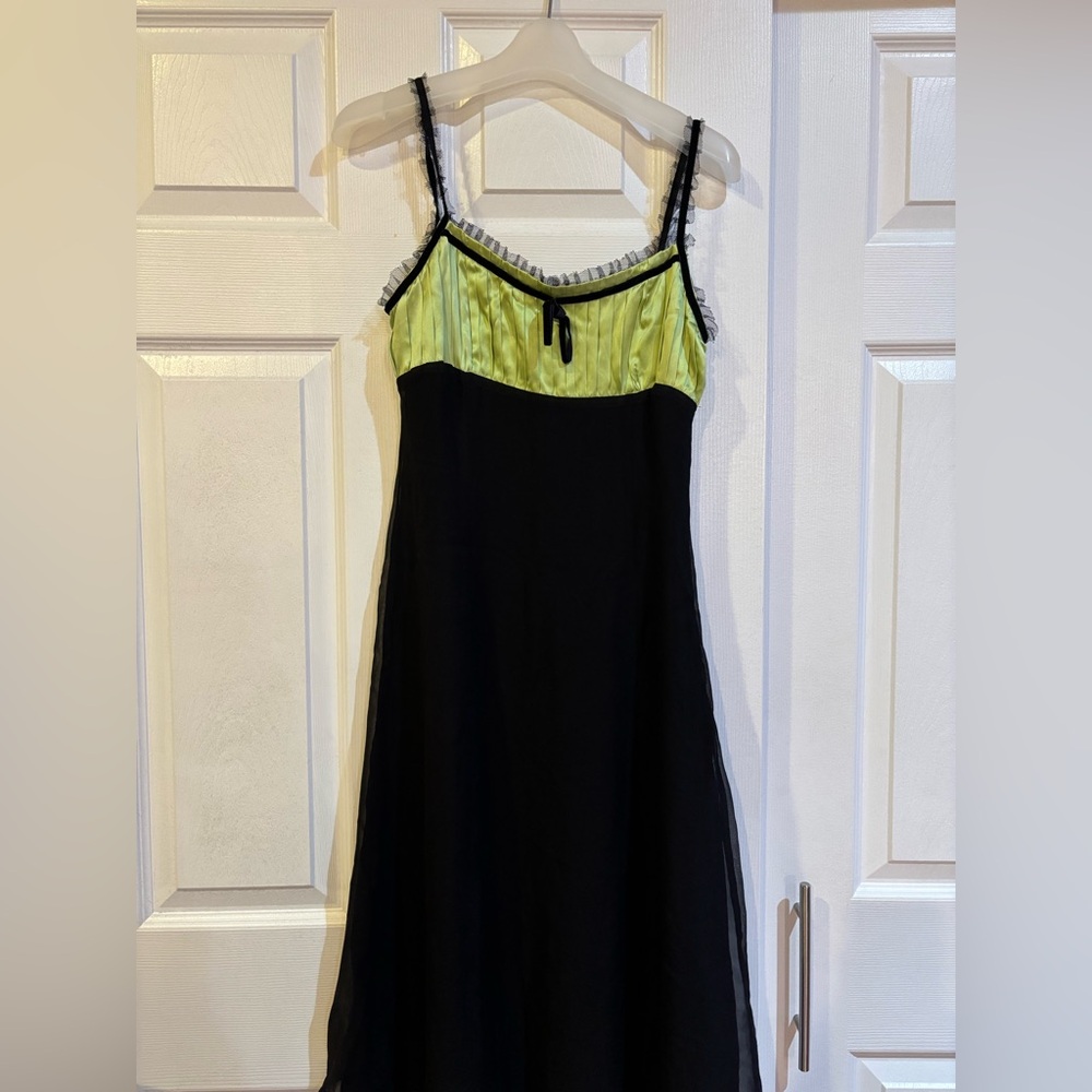 Vintage Y2K Silk Black & Green Dress